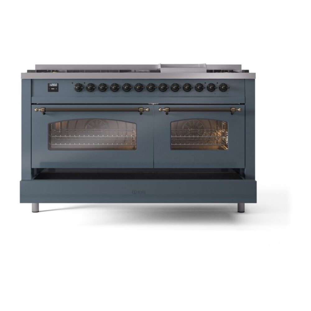 ILVE UP60FNMPBGB Nostalgie II 60" Dual Fuel Range, drawer opened