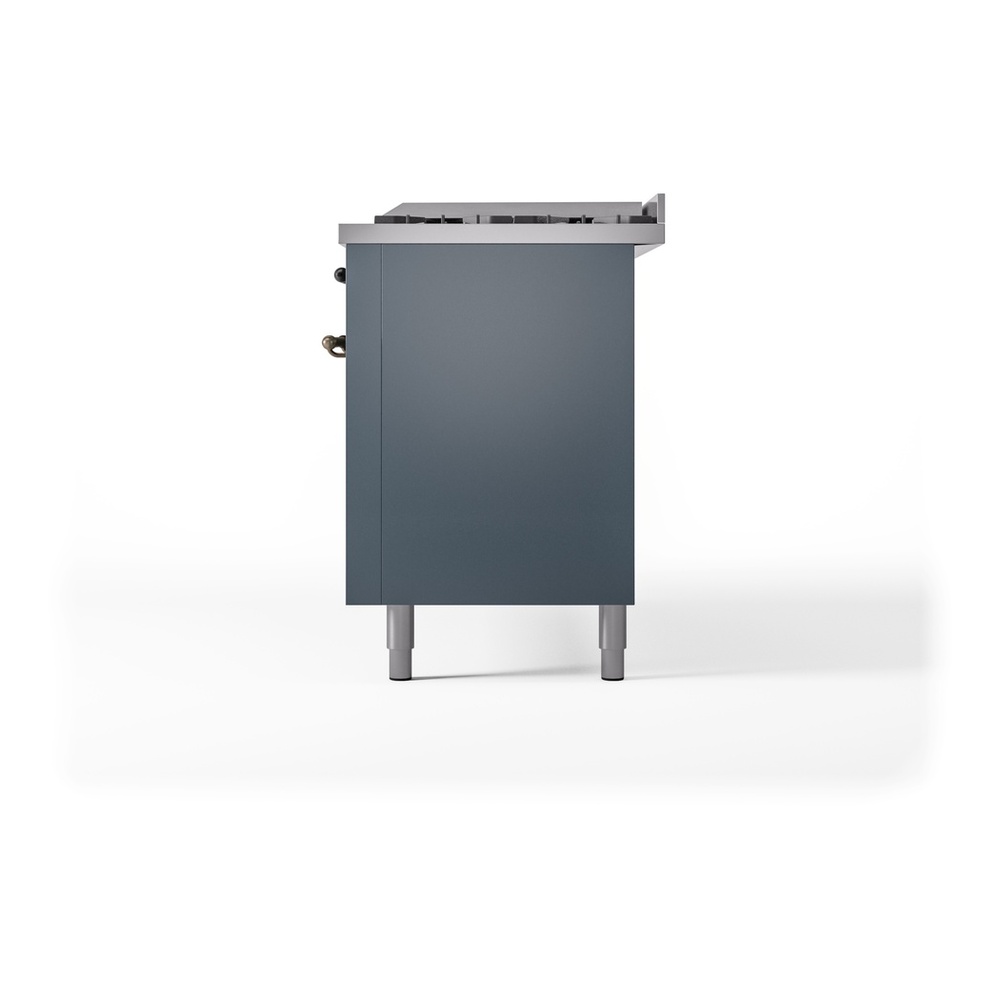 ILVE UP60FNMPBGB Nostalgie II 60 inch Dual Fuel Range with 5.8 cu. ft. Total Double Oven Capacity (9 Sealed Burners + Griddle, Natural Gas, Triple Glass Door, Blue Grey, Burnished) 13 ILVE UP60FNMPBGB Nostalgie II 60" Dual Fuel Range, right side view