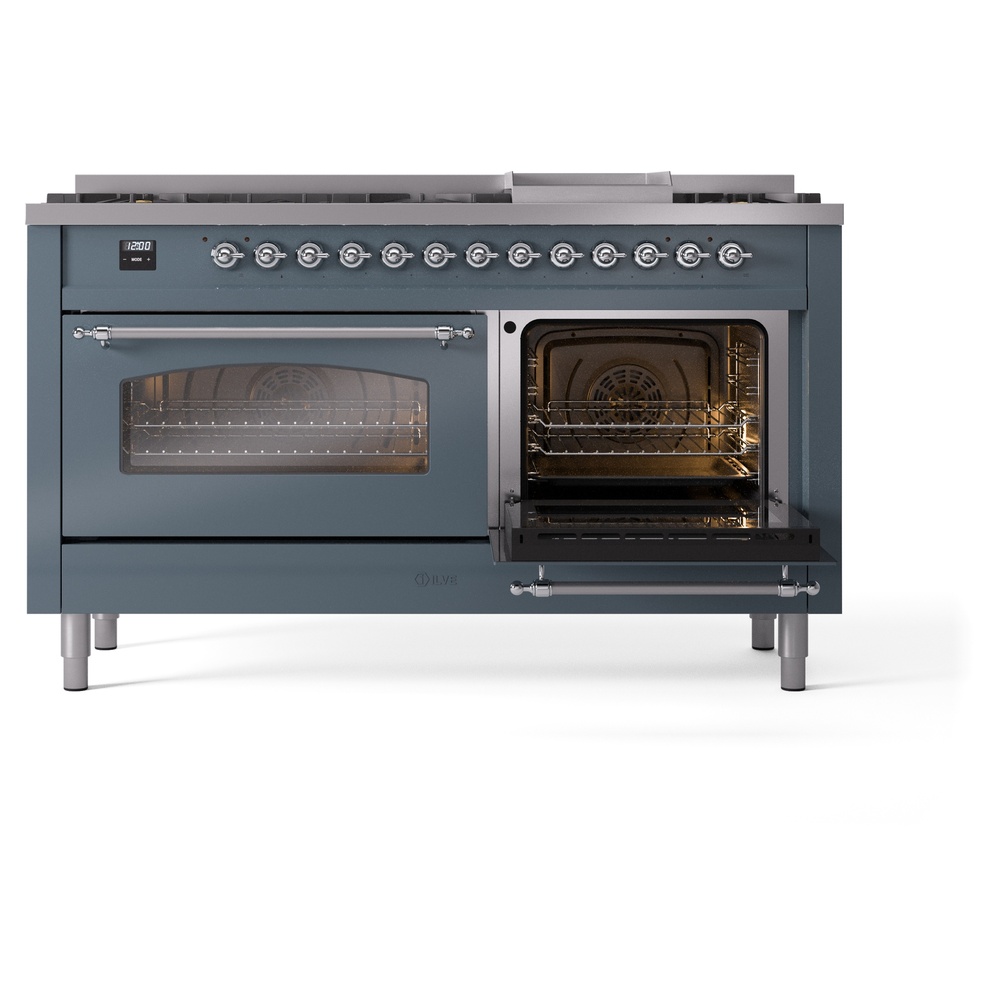 ILVE UP60FNMPBGCLP Nostalgie II 60" Dual Fuel Range, side oven door opened