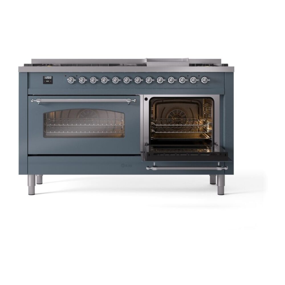 ILVE UP60FNMPBGCLP Nostalgie II 60" Dual Fuel Range, side oven door opened