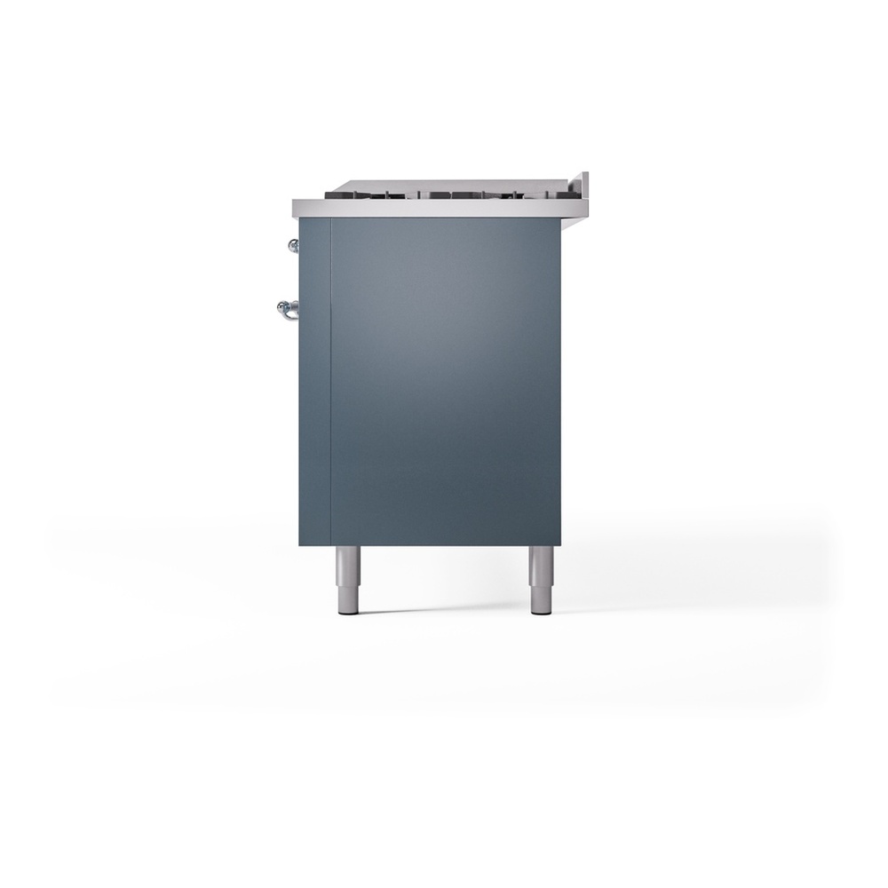 ILVE UP60FNMPBGCLP Nostalgie II 60 inch Dual Fuel Range with 5.8 cu. ft. Total Double Oven Capacity (9 Sealed Burners + Griddle, Liquid Propane, Triple Glass Door, Blue Grey, Chrome) 13 ILVE UP60FNMPBGCLP Nostalgie II 60" Dual Fuel Range, right side view