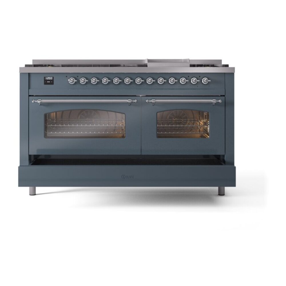 ILVE UP60FNMPBGC Nostalgie II 60" Dual Fuel Range, drawer opened