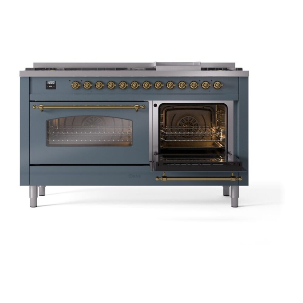 ILVE UP60FNMPBGGLP Nostalgie II 60" Dual Fuel Range, side oven door opened