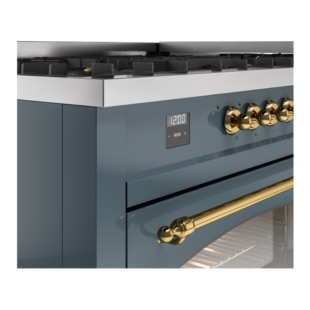 ILVE UP60FNMPBGGLP Nostalgie II 60 inch Dual Fuel Range with 5.8 cu. ft. Total Double Oven Capacity (9 Sealed Burners + Griddle, Liquid Propane, Triple Glass Door, Blue Grey, Brass) 10 ILVE UP60FNMPBGGLP Nostalgie II 60" Dual Fuel Range, details