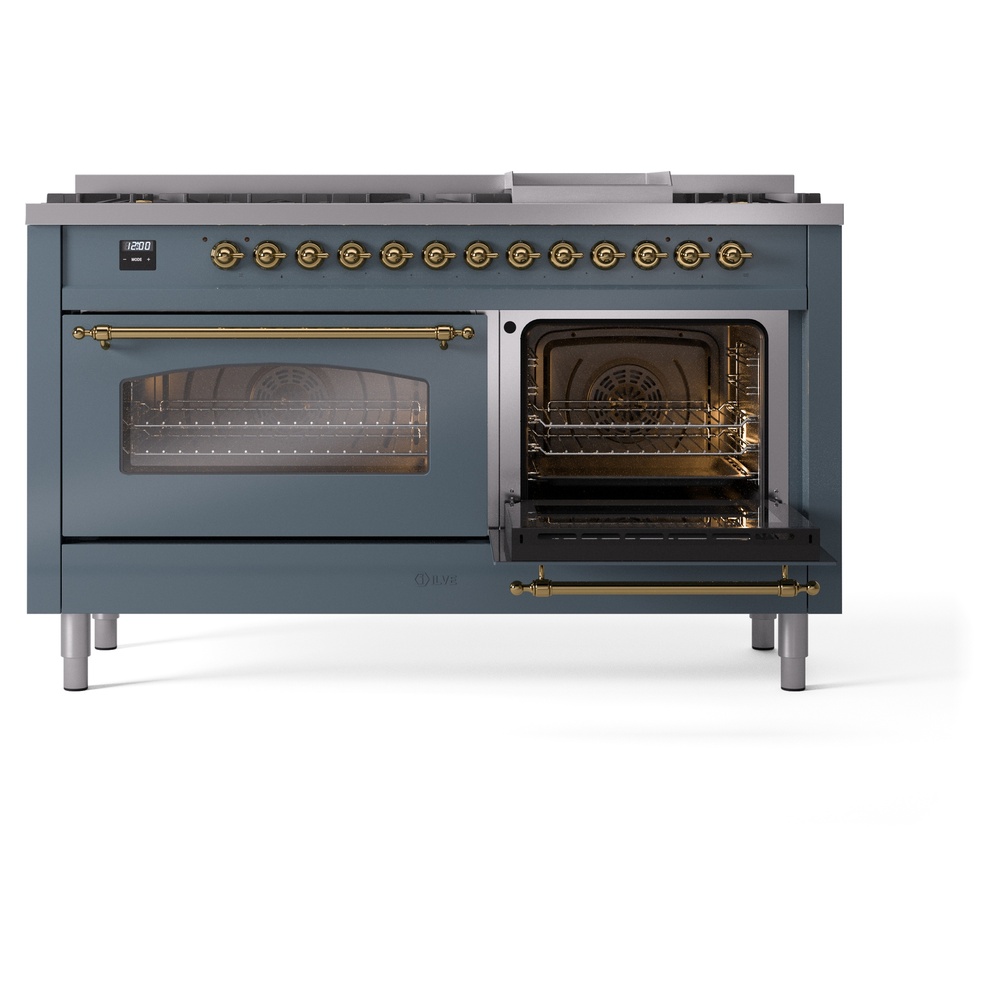 ILVE UP60FNMPBGG Nostalgie II 60" Dual Fuel Range, drawer opened