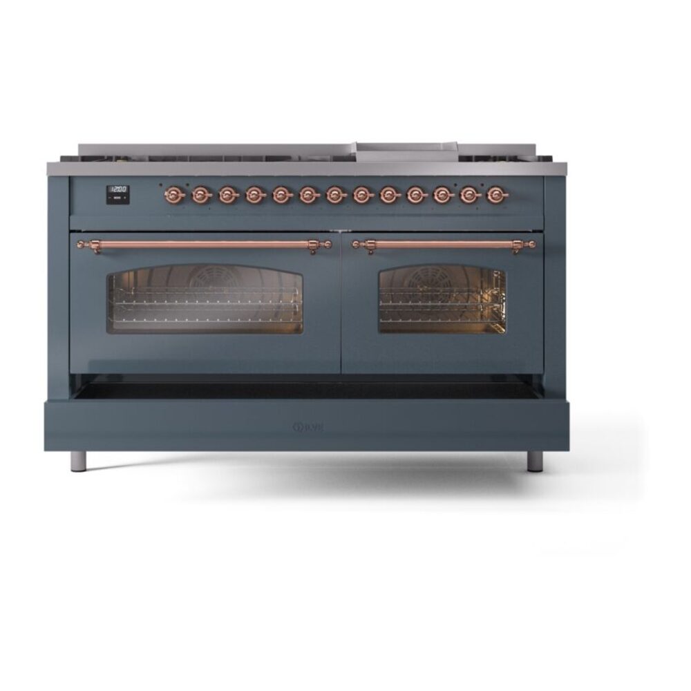 ILVE UP60FNMPBGPLP Nostalgie II 60" Dual Fuel Range, drawer opened