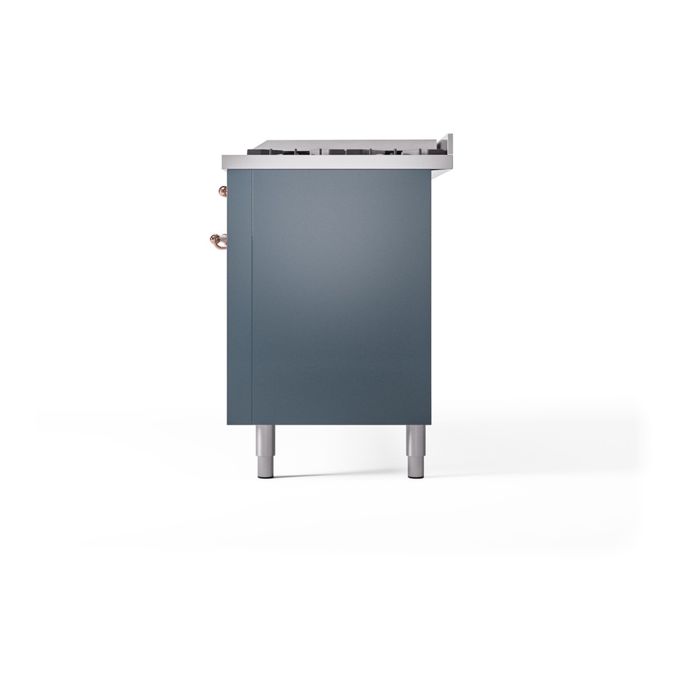 ILVE UP60FNMPBGPLP Nostalgie II 60 inch Dual Fuel Range with 5.8 cu. ft. Total Double Oven Capacity (9 Sealed Burners + Griddle, Liquid Propane, Triple Glass Door, Blue Grey, Copper) 13 ILVE UP60FNMPBGPLP Nostalgie II 60" Dual Fuel Range, right side view