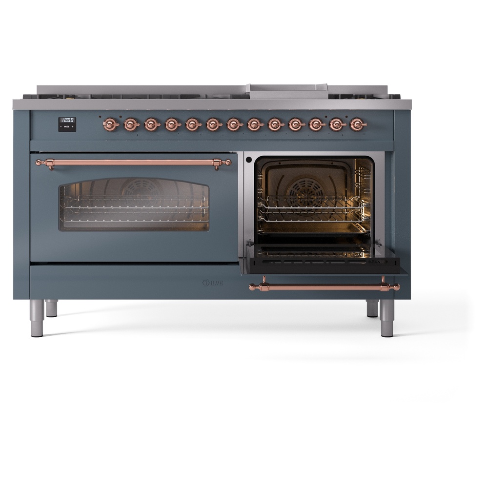ILVE UP60FNMPBGP Nostalgie II 60" Dual Fuel Range, side oven door opened