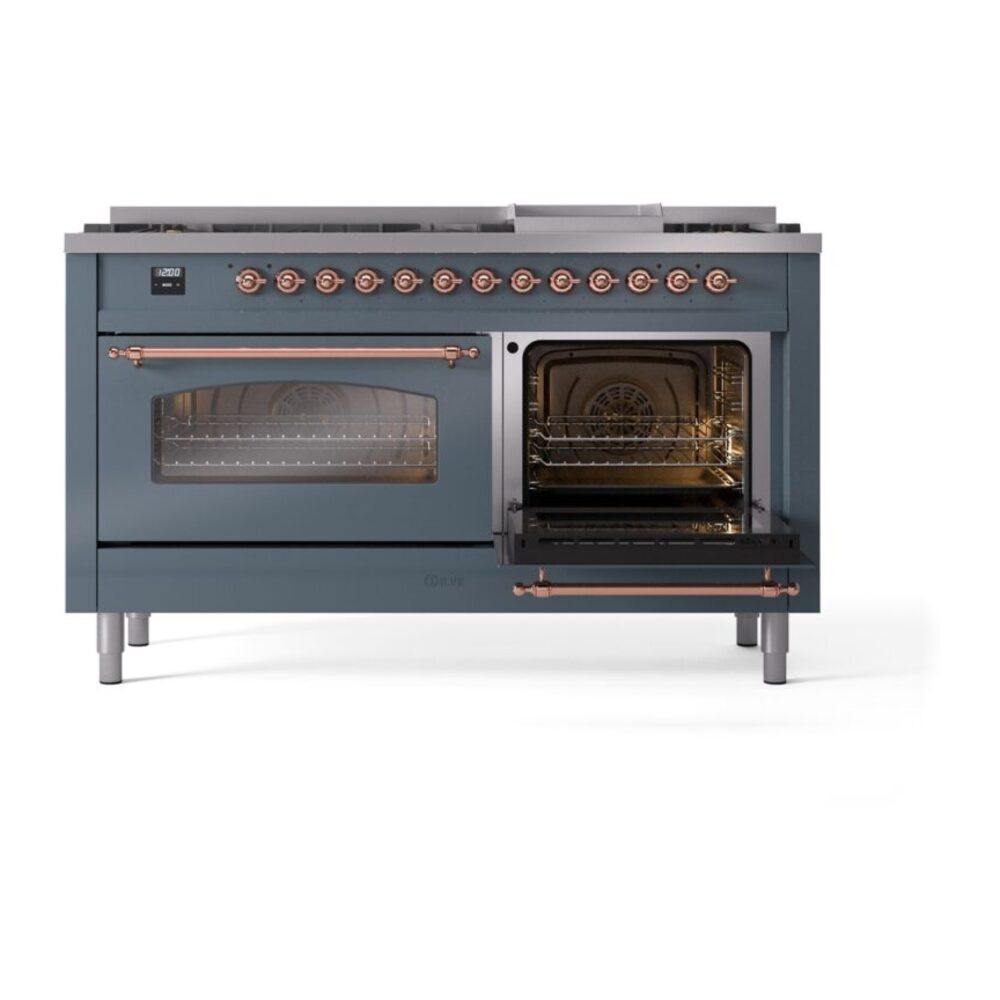 ILVE UP60FNMPBGP Nostalgie II 60" Dual Fuel Range, side oven door opened
