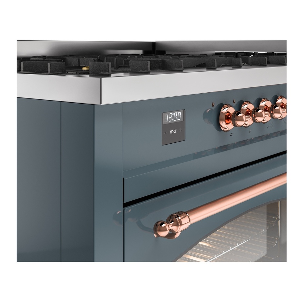ILVE UP60FNMPBGP Nostalgie II 60 inch Dual Fuel Range with 5.8 cu. ft. Total Double Oven Capacity (9 Sealed Burners + Griddle, Natural Gas, Triple Glass Door, Blue Grey, Copper) 10 ILVE UP60FNMPBGP Nostalgie II 60" Dual Fuel Range, details