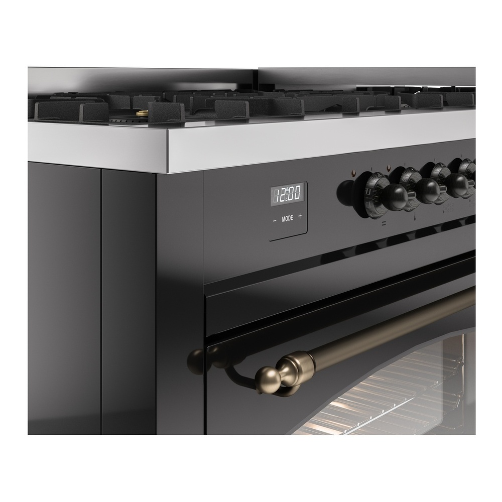 ILVE UP60FNMPBKBLP Nostalgie II 60 inch Dual Fuel Range with 5.8 cu. ft. Total Double Oven Capacity (9 Sealed Burners + Griddle, Liquid Propane, Triple Glass Door, Glossy Black, Burnished) 10 ILVE UP60FNMPBKBLP Nostalgie II 60" Dual Fuel Range, details