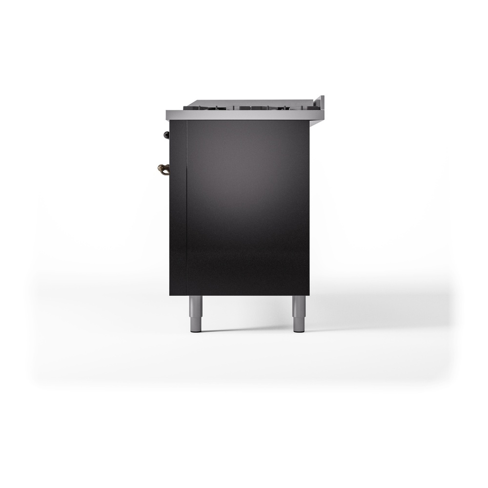 ILVE UP60FNMPBKBLP Nostalgie II 60 inch Dual Fuel Range with 5.8 cu. ft. Total Double Oven Capacity (9 Sealed Burners + Griddle, Liquid Propane, Triple Glass Door, Glossy Black, Burnished) 13 ILVE UP60FNMPBKBLP Nostalgie II 60" Dual Fuel Range, right side view