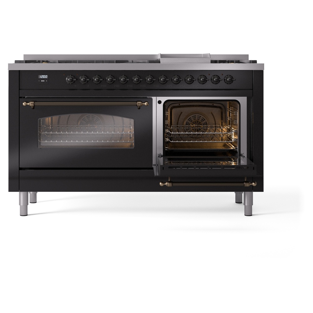 ILVE UP60FNMPBKB Nostalgie II 60" Dual Fuel Range, side oven door opened