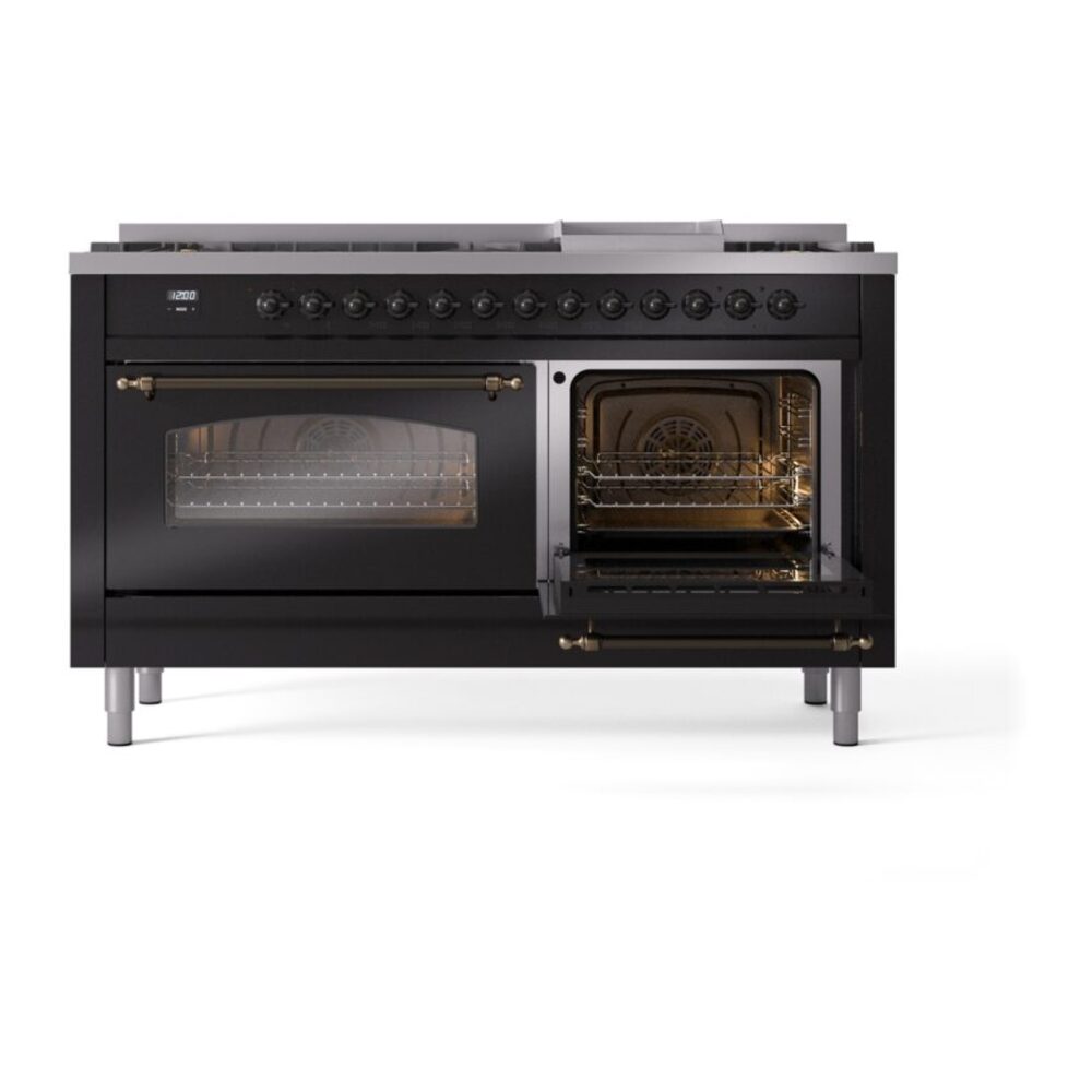 ILVE UP60FNMPBKB Nostalgie II 60" Dual Fuel Range, side oven door opened