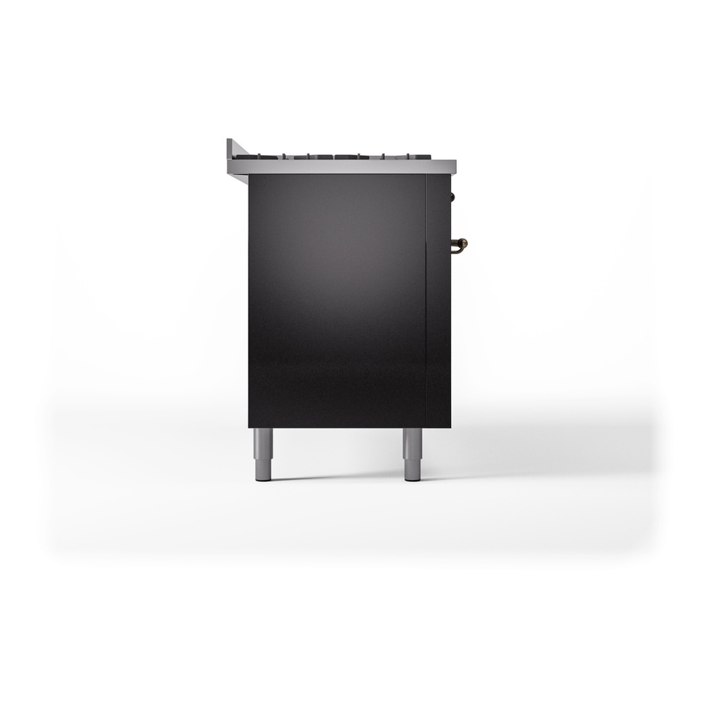 ILVE UP60FNMPBKB Nostalgie II 60 inch Dual Fuel Range with 5.8 cu. ft. Total Double Oven Capacity (9 Sealed Burners + Griddle, Natural Gas, Triple Glass Door, Glossy Black, Burnished) 12 ILVE UP60FNMPBKB Nostalgie II 60" Dual Fuel Range, left side view