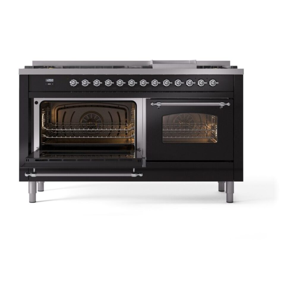 ILVE UP60FNMPBKCLP Nostalgie II 60" Dual Fuel Range, main oven door opened