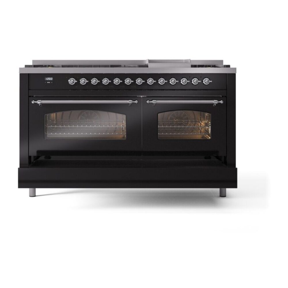 ILVE UP60FNMPBKCLP Nostalgie II 60" Dual Fuel Range, drawer opened