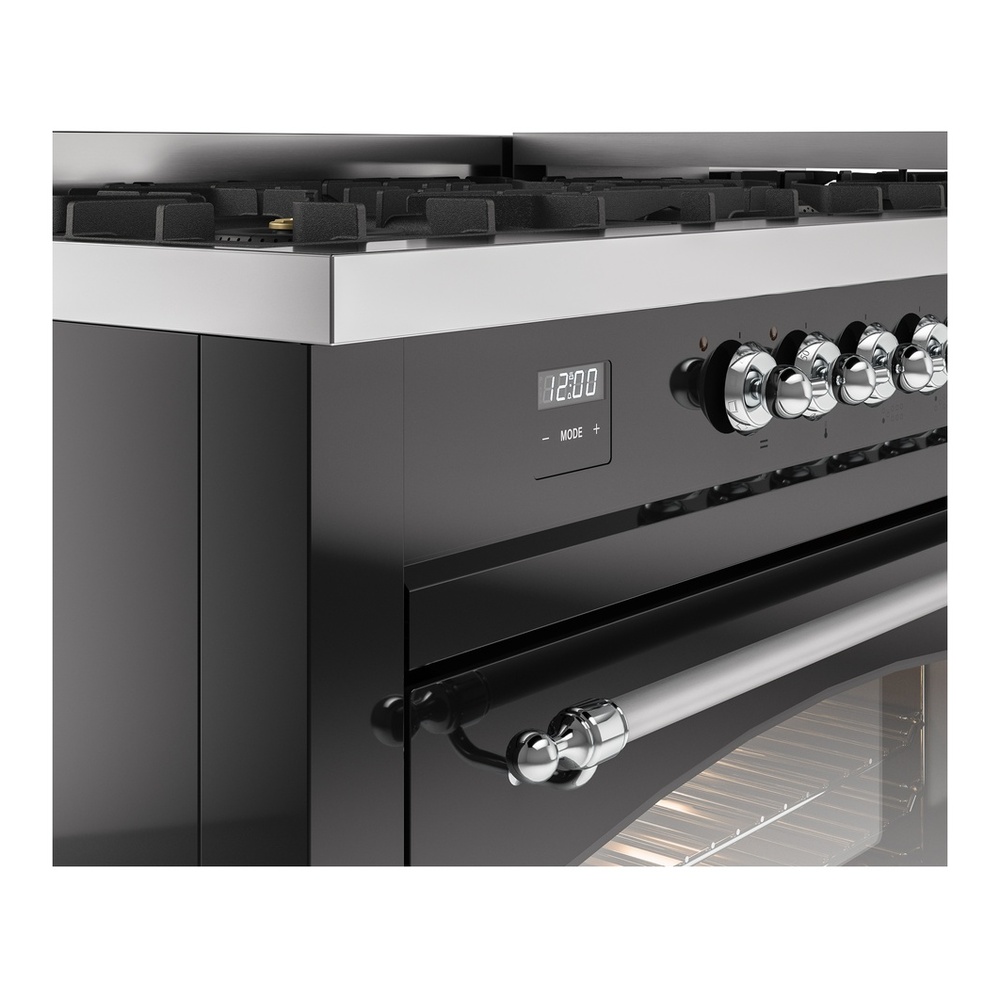 ILVE UP60FNMPBKCLP Nostalgie II 60 inch Dual Fuel Range with 5.8 cu. ft. Total Double Oven Capacity (9 Sealed Burners + Griddle, Liquid Propane, Triple Glass Door, Glossy Black, Chrome) 10 ILVE UP60FNMPBKCLP Nostalgie II 60" Dual Fuel Range, details