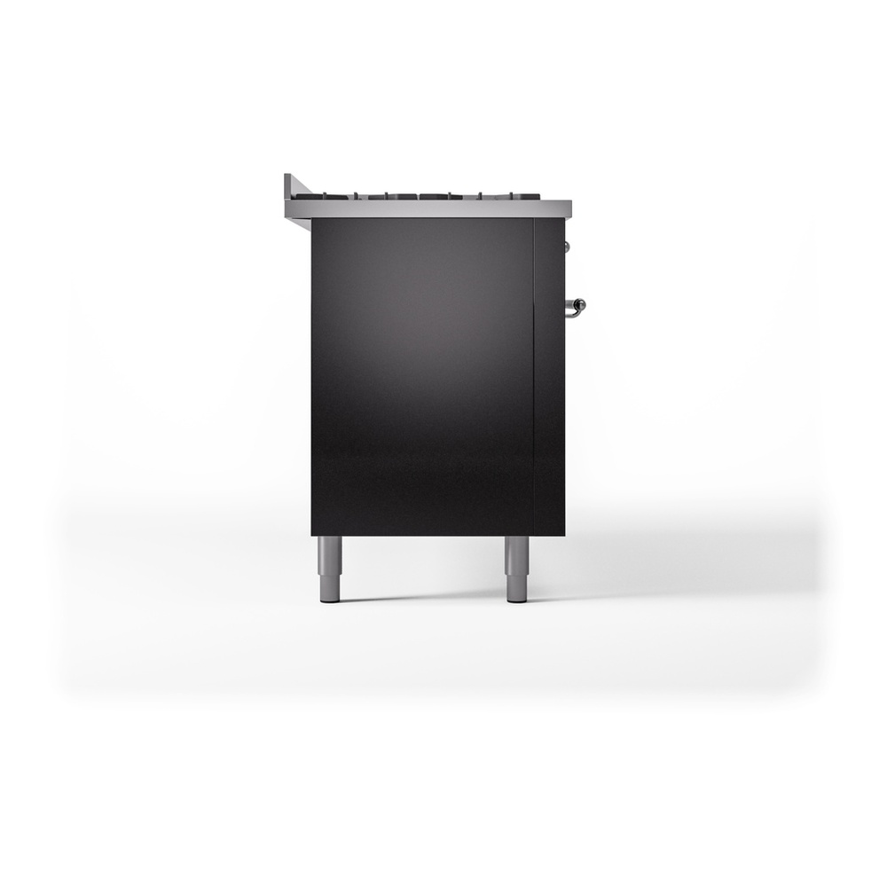 ILVE UP60FNMPBKCLP Nostalgie II 60 inch Dual Fuel Range with 5.8 cu. ft. Total Double Oven Capacity (9 Sealed Burners + Griddle, Liquid Propane, Triple Glass Door, Glossy Black, Chrome) 12 ILVE UP60FNMPBKCLP Nostalgie II 60" Dual Fuel Range, left side view