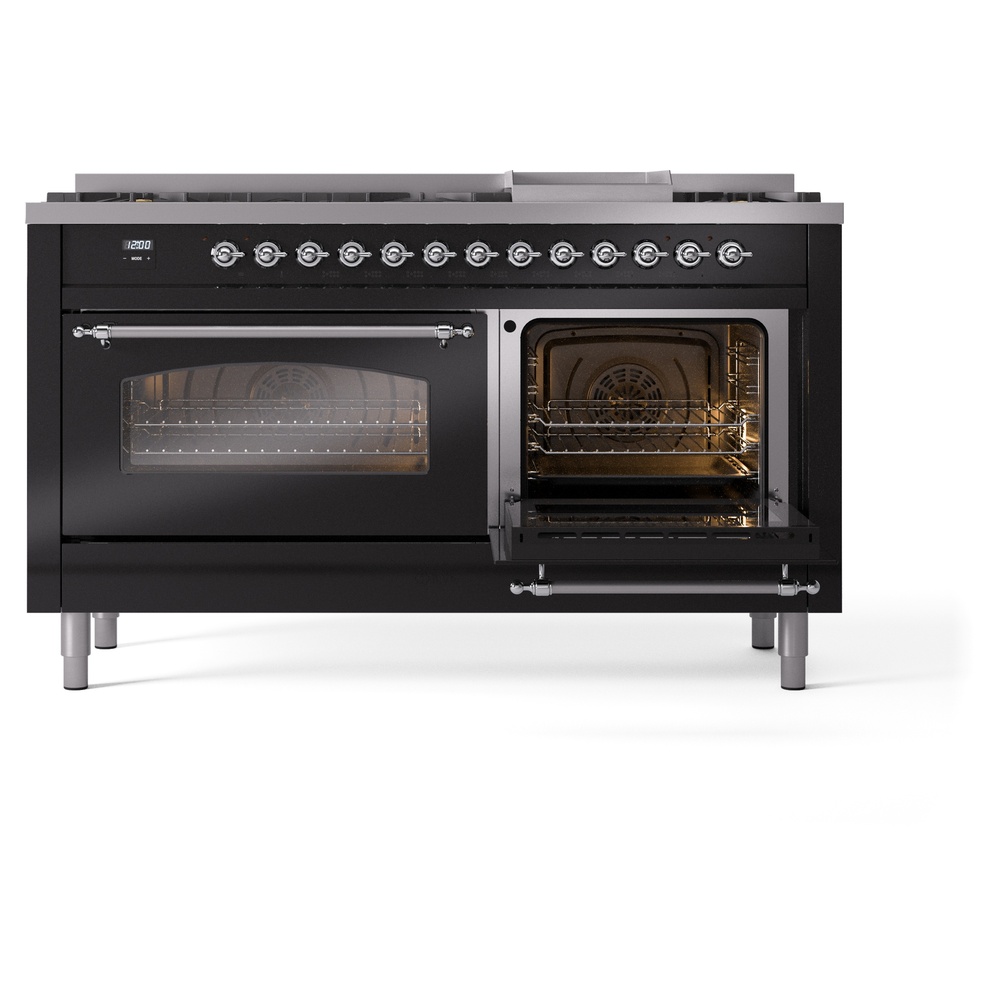 ILVE UP60FNMPBKC Nostalgie II 60" Dual Fuel Range, side oven door opened