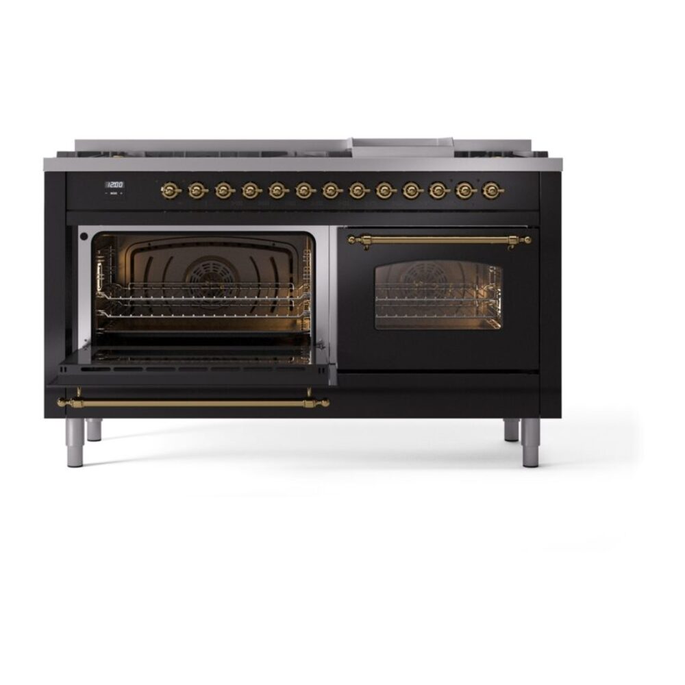 ILVE UP60FNMPBKGLP Nostalgie II 60" Dual Fuel Range, main oven door opened