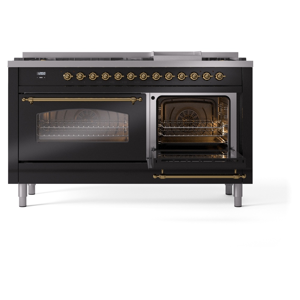 ILVE UP60FNMPBKGLP Nostalgie II 60" Dual Fuel Range, side oven door opened