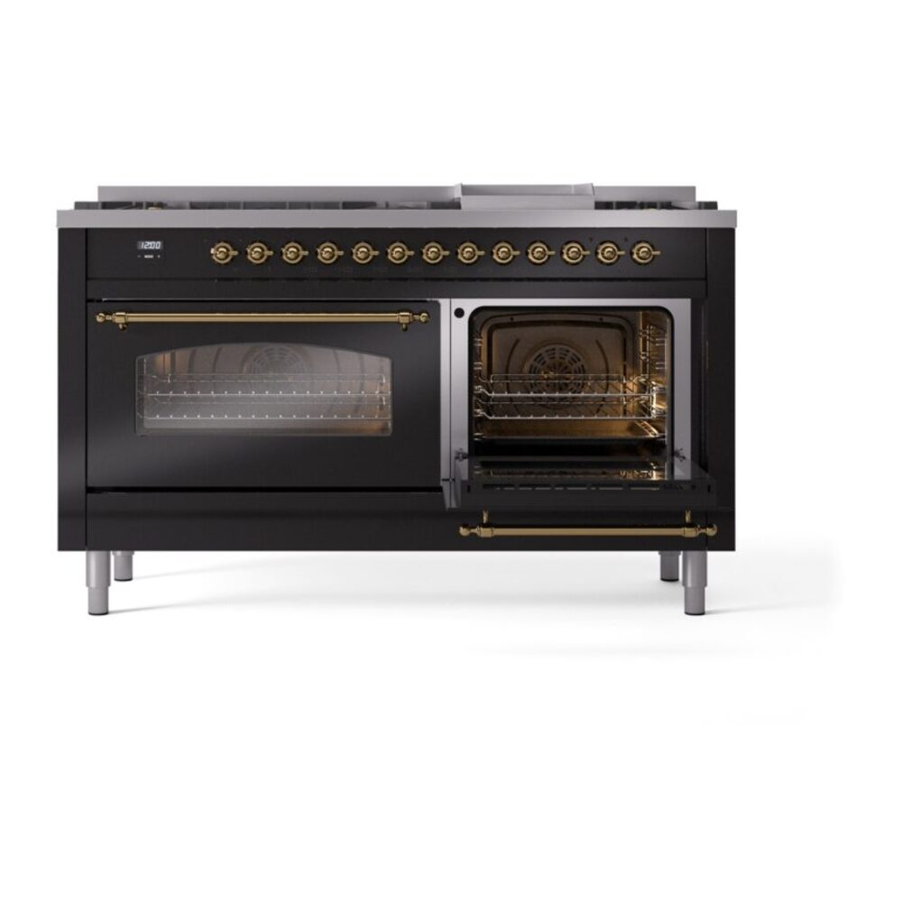 ILVE UP60FNMPBKGLP Nostalgie II 60" Dual Fuel Range, side oven door opened
