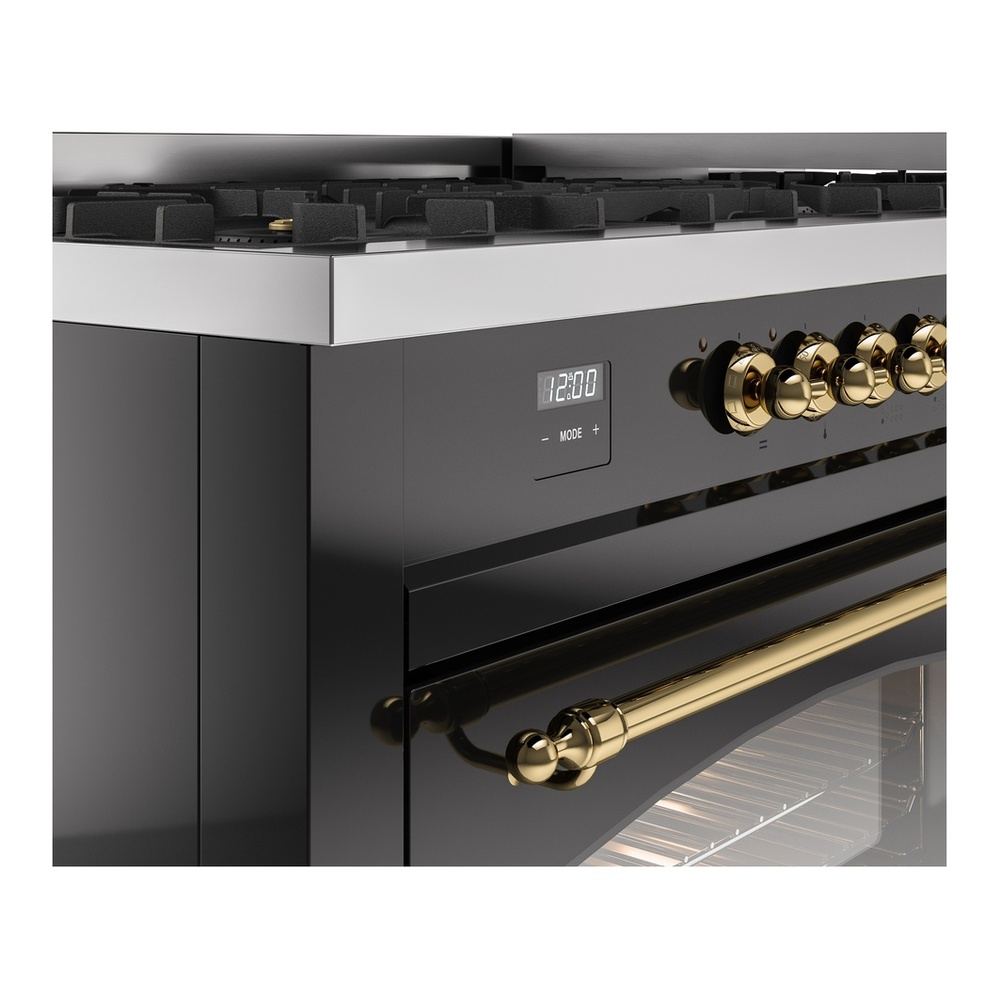 ILVE UP60FNMPBKG Nostalgie II 60 inch Dual Fuel Range with 5.8 cu. ft. Total Double Oven Capacity (9 Sealed Burners + Griddle, Natural Gas, Triple Glass Door, Glossy Black, Brass) 11 ILVE UP60FNMPBKG Nostalgie II 60" Dual Fuel Range, details
