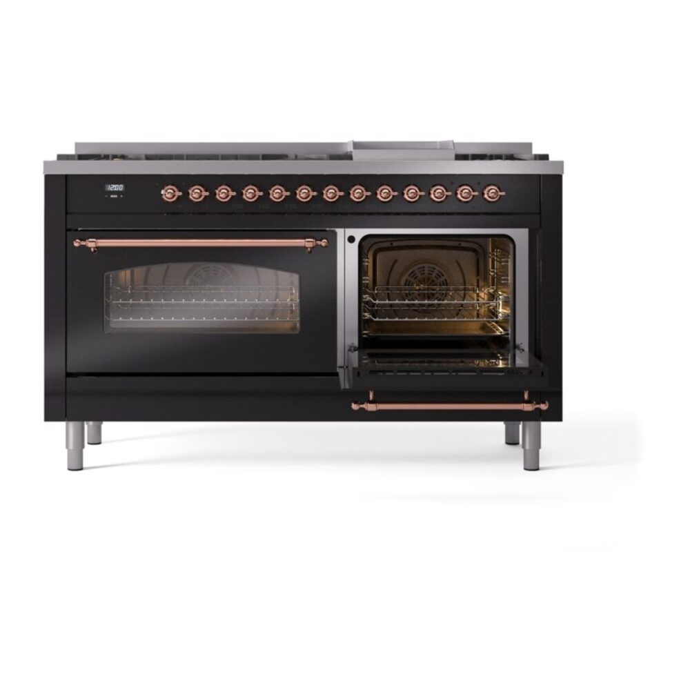 ILVE UP60FNMPBKPLP Nostalgie II 60" Dual Fuel Range, side oven door opened