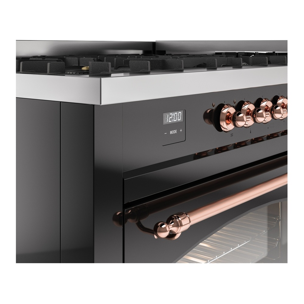ILVE UP60FNMPBKPLP Nostalgie II 60 inch Dual Fuel Range with 5.8 cu. ft. Total Double Oven Capacity (9 Sealed Burners + Griddle, Liquid Propane, Triple Glass Door, Glossy Black, Copper) 10 ILVE UP60FNMPBKPLP Nostalgie II 60" Dual Fuel Range, details
