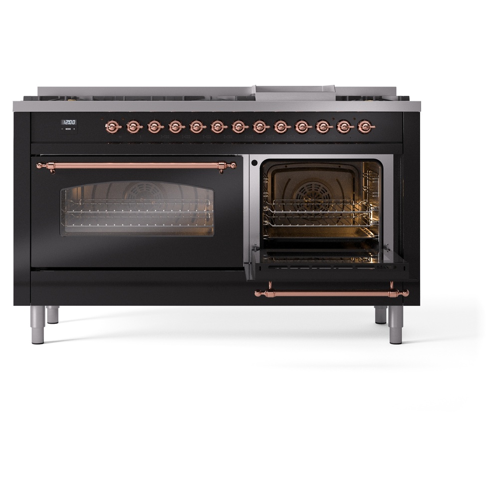 ILVE UP60FNMPBKP Nostalgie II 60" Dual Fuel Range, side oven door opened