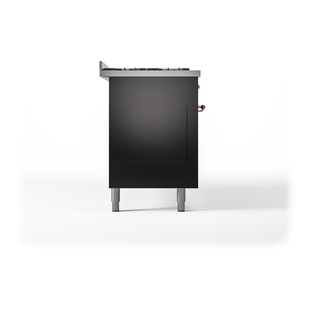 ILVE UP60FNMPBKP Nostalgie II 60 inch Dual Fuel Range with 5.8 cu. ft. Total Double Oven Capacity (9 Sealed Burners + Griddle, Natural Gas, Triple Glass Door, Glossy Black, Copper) 12 ILVE UP60FNMPBKP Nostalgie II 60" Dual Fuel Range, left side view