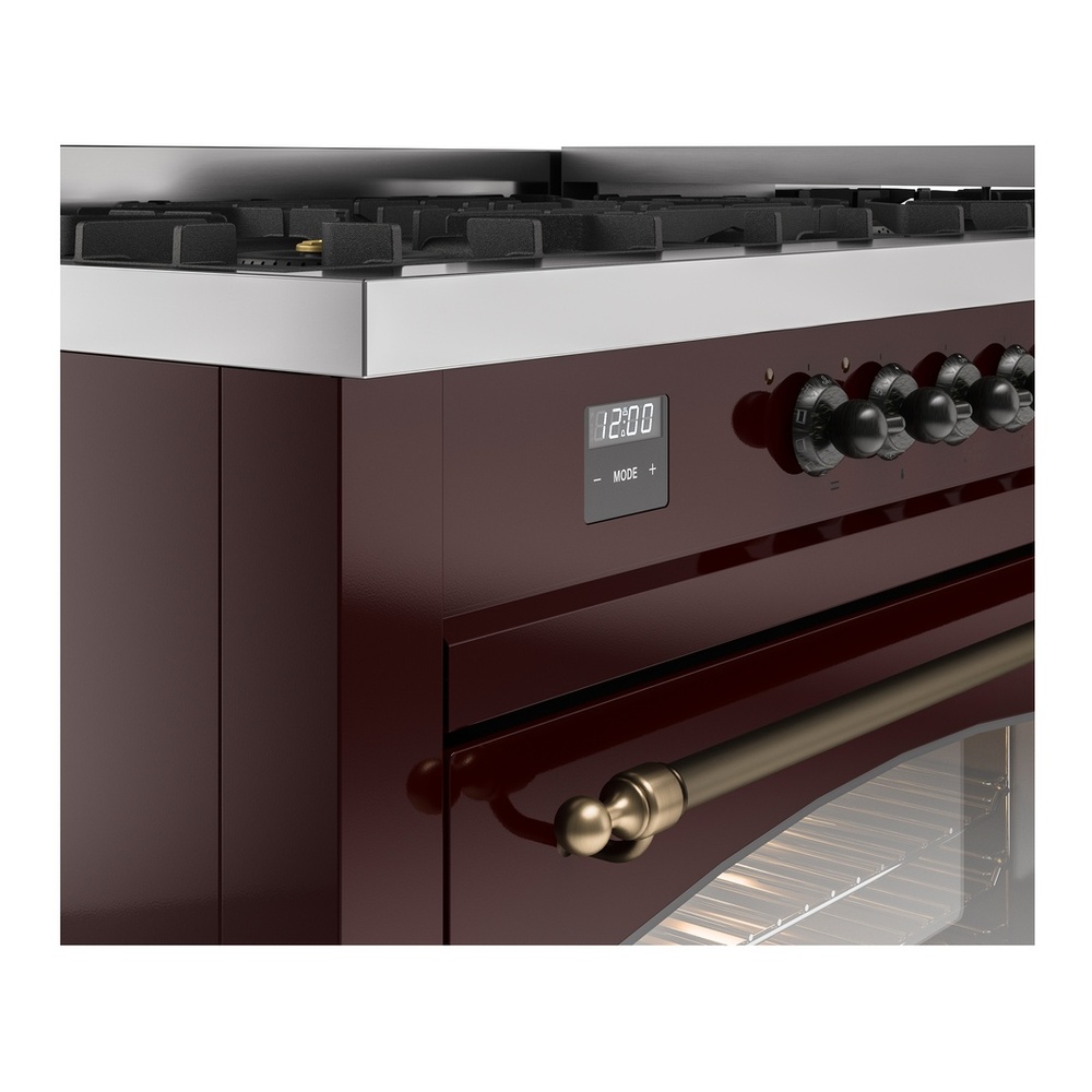 ILVE UP60FNMPBUB Nostalgie II 60 inch Dual Fuel Range with 5.8 cu. ft. Total Double Oven Capacity (9 Sealed Burners + Griddle, Natural Gas, Triple Glass Door, Burgundy, Burnished) 10 ILVE UP60FNMPBUB Nostalgie II 60" Dual Fuel Range, details
