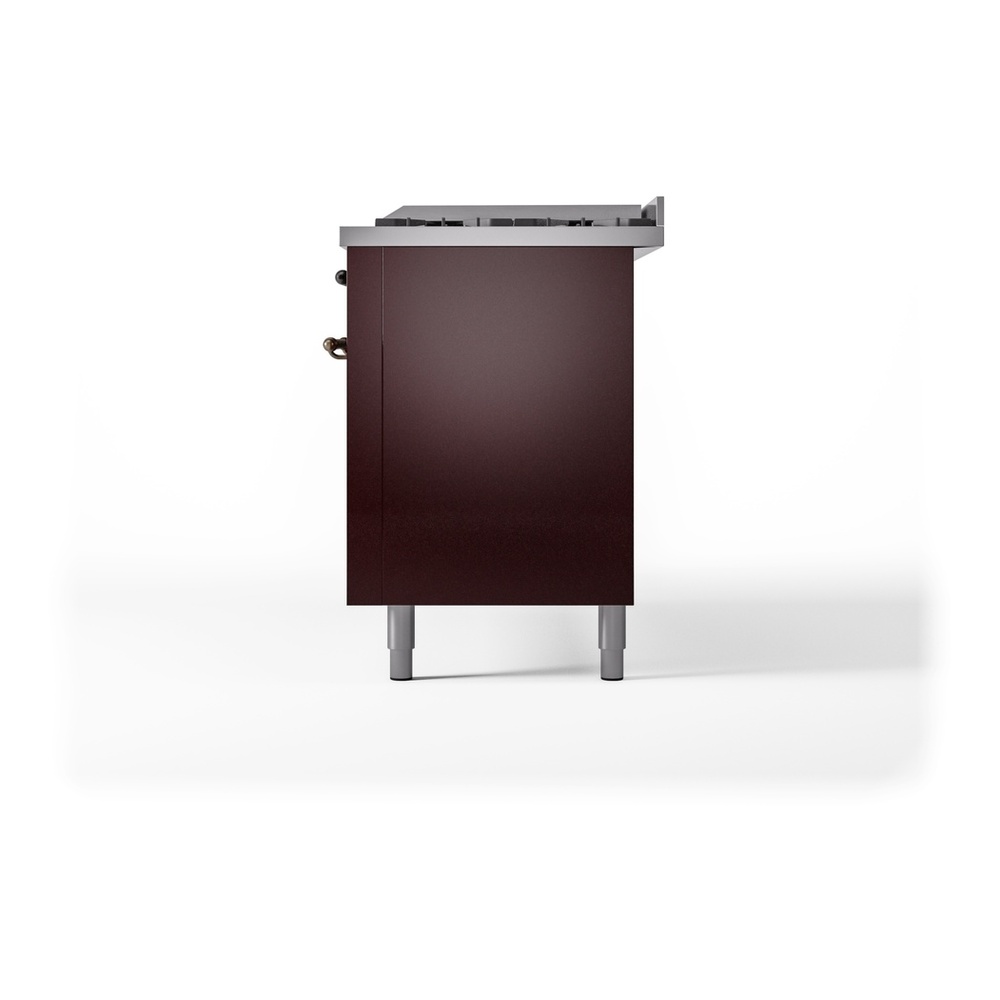 ILVE UP60FNMPBUB Nostalgie II 60 inch Dual Fuel Range with 5.8 cu. ft. Total Double Oven Capacity (9 Sealed Burners + Griddle, Natural Gas, Triple Glass Door, Burgundy, Burnished) 13 ILVE UP60FNMPBUB Nostalgie II 60" Dual Fuel Range, right side view
