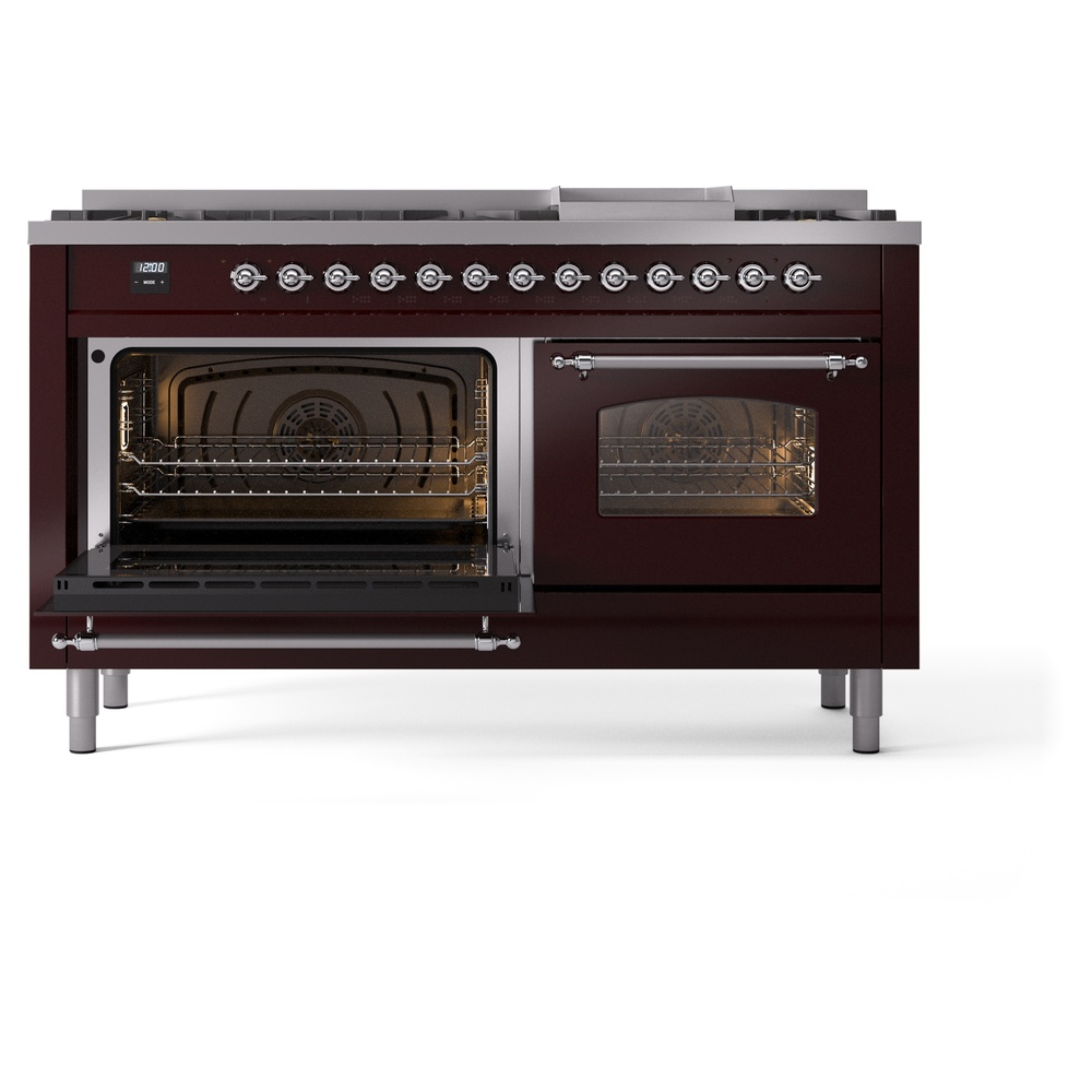 ILVE UP60FNMPBUCLP Nostalgie II 60" Dual Fuel Range, main oven door opened