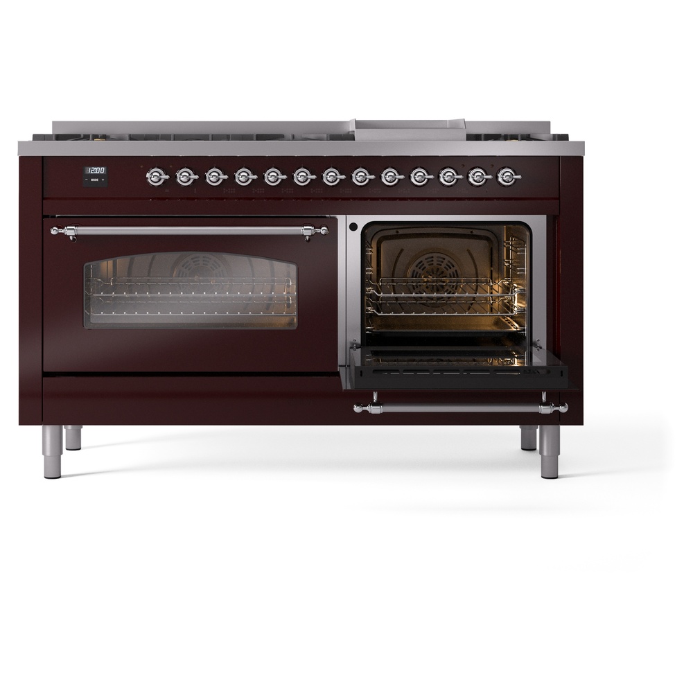 ILVE UP60FNMPBUCLP Nostalgie II 60" Dual Fuel Range, side oven opened