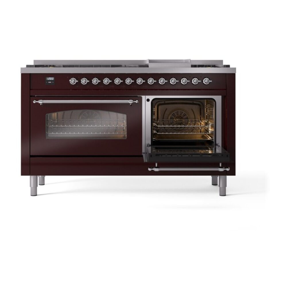 ILVE UP60FNMPBUCLP Nostalgie II 60" Dual Fuel Range, side oven opened