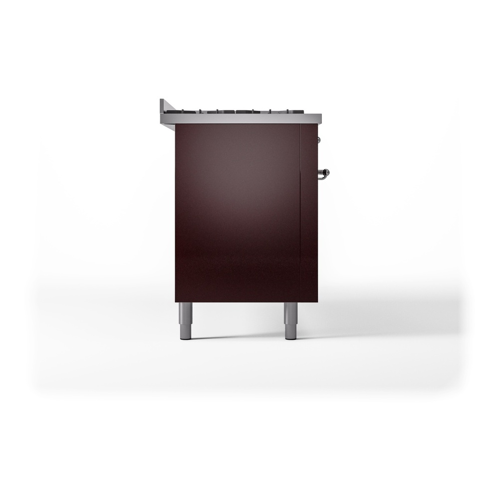 ILVE UP60FNMPBUC Nostalgie II 60 inch Dual Fuel Range with 5.8 cu. ft. Total Double Oven Capacity (9 Sealed Burners + Griddle, Natural Gas, Triple Glass Door, Burgundy, Chrome) 12 ILVE UP60FNMPBUC Nostalgie II 60" Dual Fuel Range, left side view