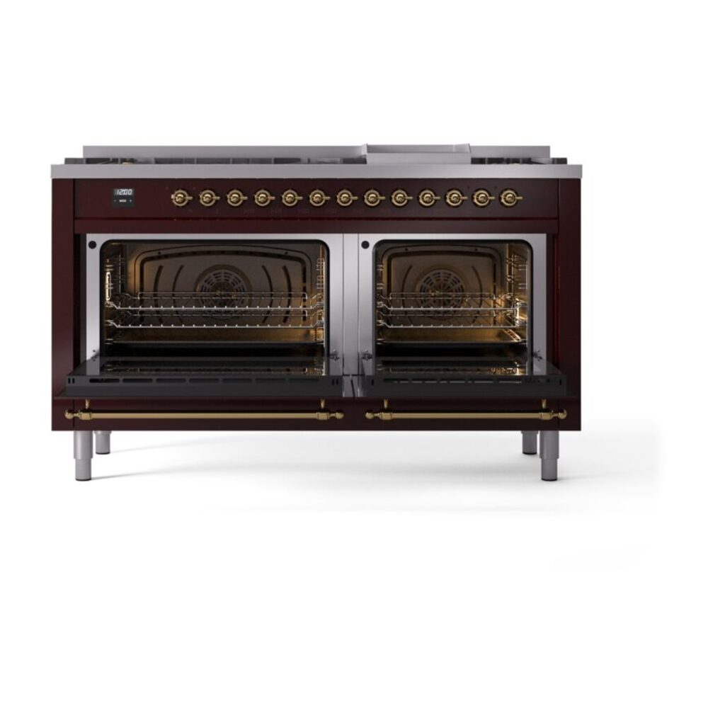 ILVE UP60FNMPBUGLP Nostalgie II 60" Dual Fuel Range, oven doors opened