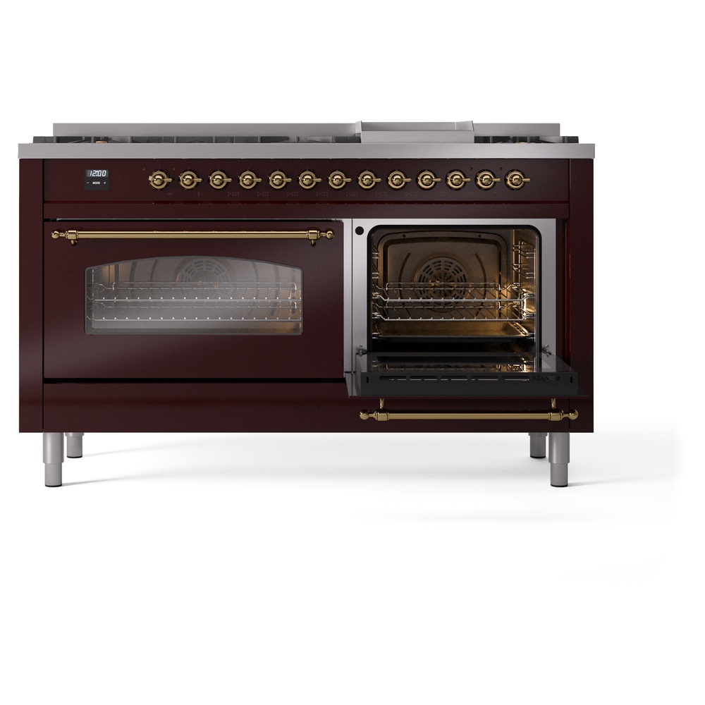 ILVE UP60FNMPBUGLP Nostalgie II 60" Dual Fuel Range, side oven door opened