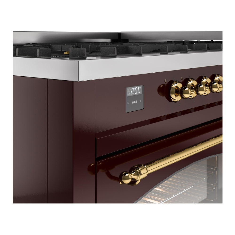 ILVE UP60FNMPBUG Nostalgie II 60 inch Dual Fuel Range with 5.8 cu. ft. Total Double Oven Capacity (9 Sealed Burners + Griddle, Natural Gas, Triple Glass Door, Burgundy, Brass) 10 ILVE UP60FNMPBUG Nostalgie II 60" Dual Fuel Range, details