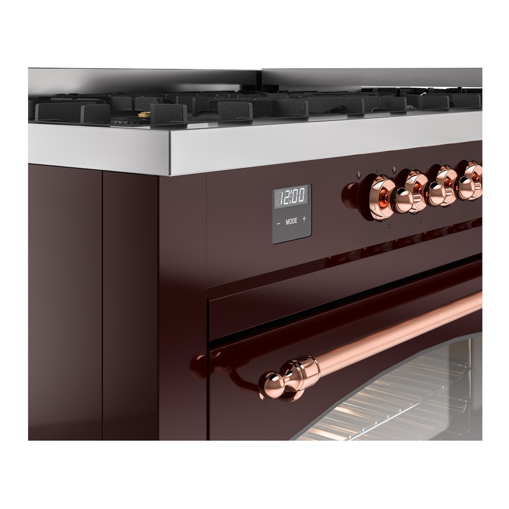 ILVE UP60FNMPBUPLP Nostalgie II 60 inch Dual Fuel Range with 5.8 cu. ft. Total Double Oven Capacity (9 Sealed Burners + Griddle, Liquid Propane, Triple Glass Door, Burgundy, Copper) 9 ILVE UP60FNMPBUPLP Nostalgie II 60" Dual Fuel Range, details