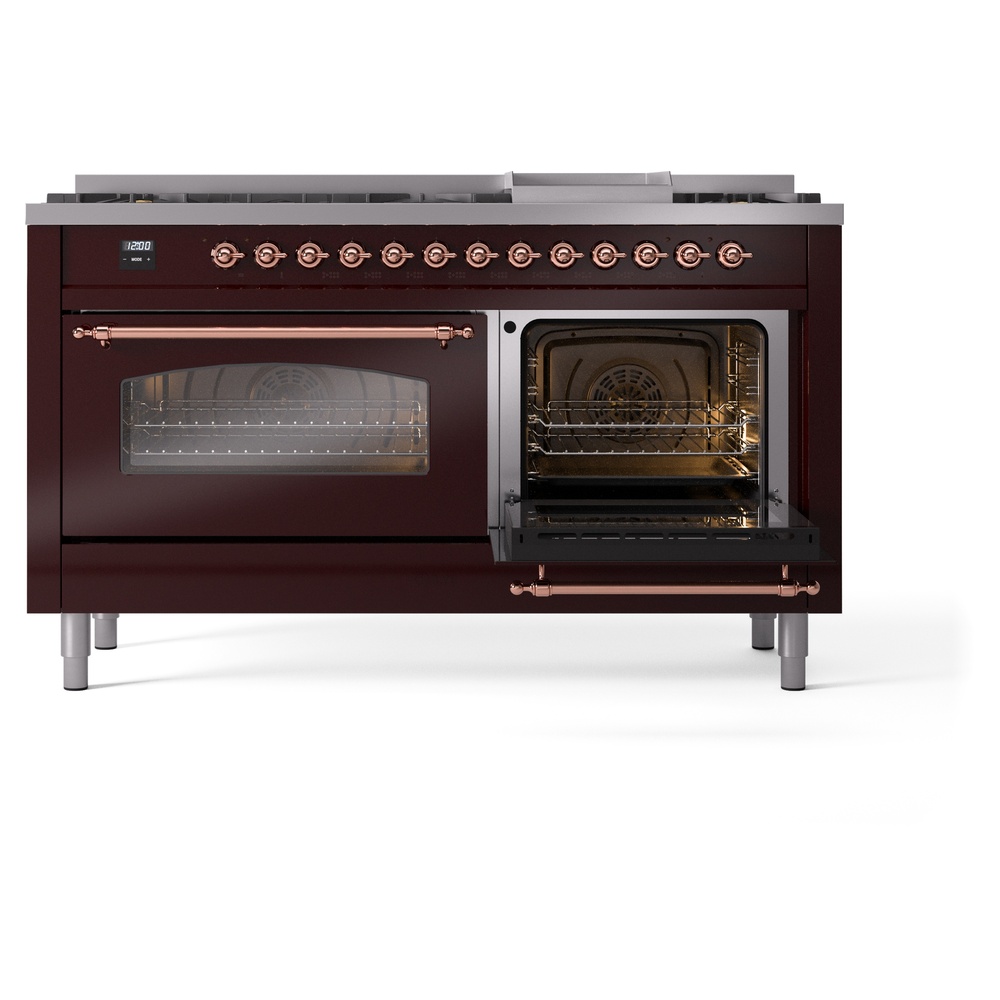 ILVE UP60FNMPBUP Nostalgie II 60" Dual Fuel Range, side oven door opened
