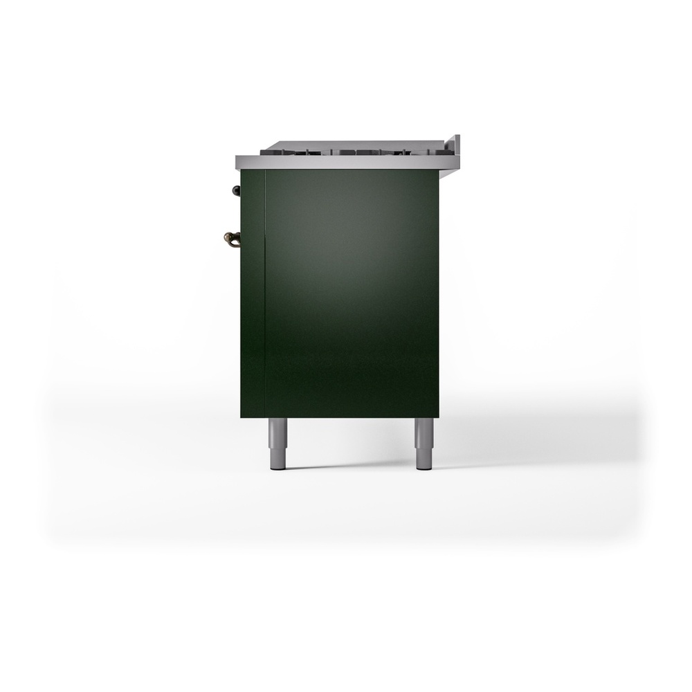 ILVE UP60FNMPEGBLP Nostalgie II 60 inch Dual Fuel Range with 5.8 cu. ft. Total Double Oven Capacity (9 Sealed Burners + Griddle, Liquid Propane, Triple Glass Door, Emerald Green, Burnished) 13 ILVE UP60FNMPEGBLP Nostalgie II 60" Dual Fuel Range, right side view