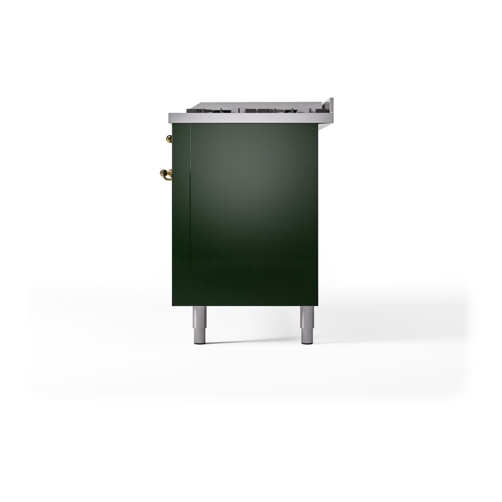 ILVE UP60FNMPEGGLP Nostalgie II 60 inch Dual Fuel Range with 5.8 cu. ft. Total Double Oven Capacity (9 Sealed Burners + Griddle, Liquid Propane, Triple Glass Door, Emerald Green, Brass) 13 ILVE UP60FNMPEGGLP Nostalgie II 60" Dual Fuel Range, right side view