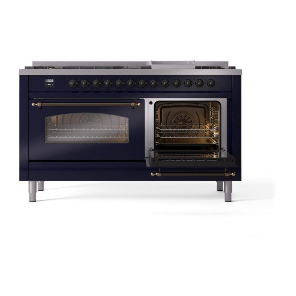 ILVE UP60FNMPMBBLP Nostalgie II 60" Dual Fuel Range, side oven door opened