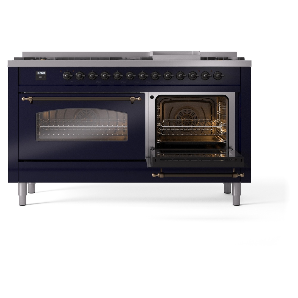 ILVE UP60FNMPMBB Nostalgie II 60" Dual Fuel Range, side oven door opened