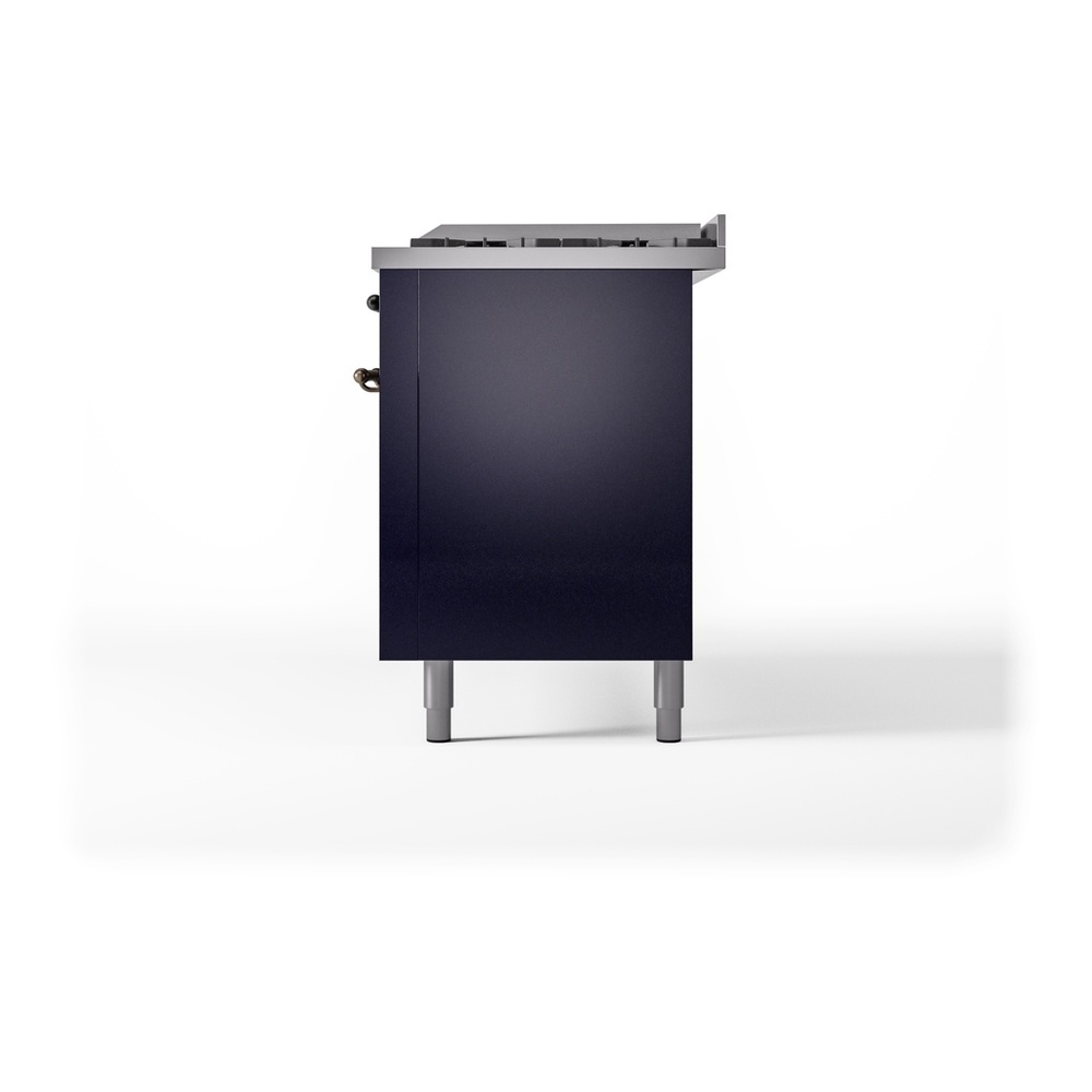 ILVE UP60FNMPMBB Nostalgie II 60 inch Dual Fuel Range with 5.8 cu. ft. Total Double Oven Capacity (9 Sealed Burners + Griddle, Natural Gas, Triple Glass Door, Midnight Blue, Burnished) 13 ILVE UP60FNMPMBB Nostalgie II 60" Dual Fuel Range, right side view