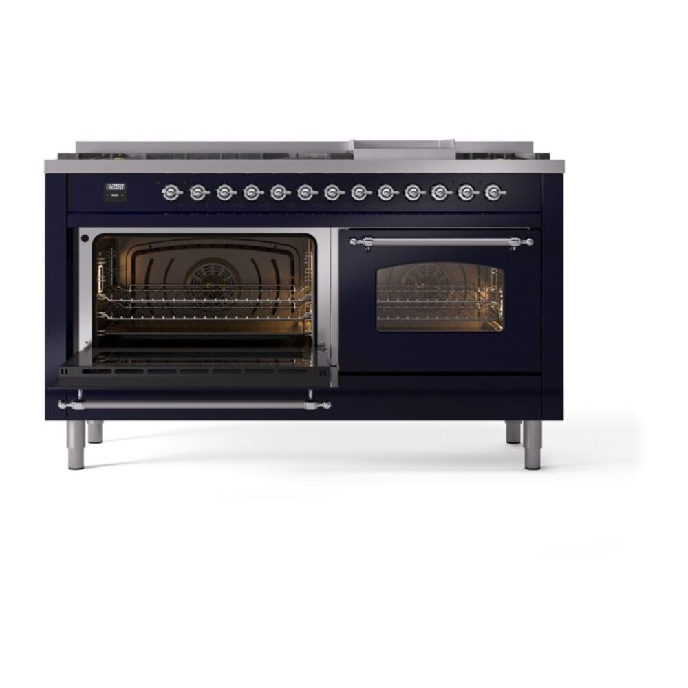 ILVE UP60FNMPMBC Nostalgie II 60" Dual Fuel Range, main oven door opened