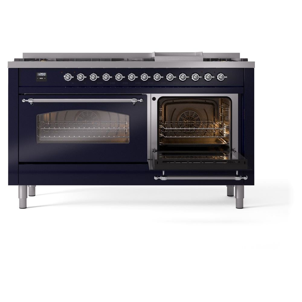 ILVE UP60FNMPMBC Nostalgie II 60" Dual Fuel Range, side oven door opened